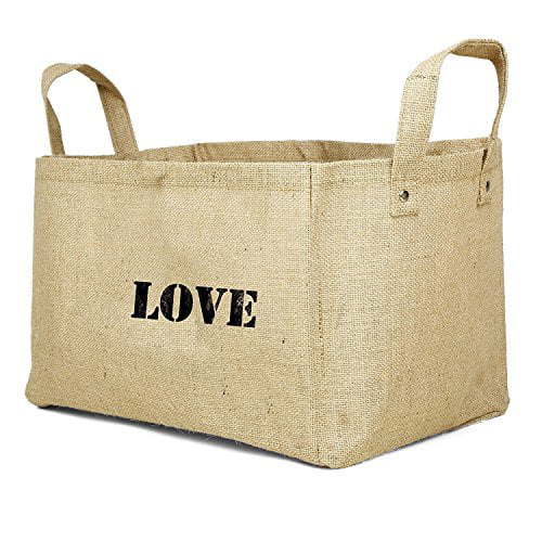 Love Jute Storage Baskets Collapsible Kids containers Baby Closet Organizer Toy Bins Cube Box 